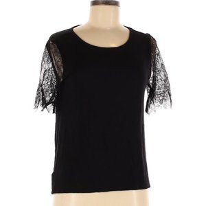 LOFT Black Jersey Knit Top w/ Lace Sleeve Size M